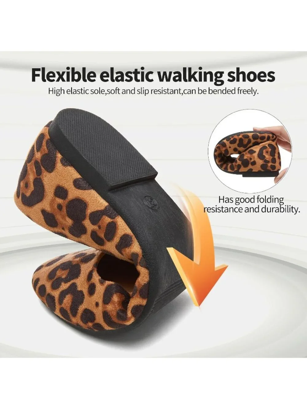 Women's Leopard PU Leather Closed Toe Comfortable Flexible Slip On Ballet Flats